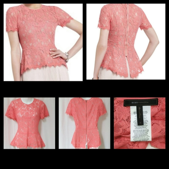 BCBGMAXAZRIA‎ Evia Lace Peplum Top - Picture 1 of 4